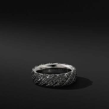 Cable Band Ring in 18K White Gold with Pavé Black Diamonds