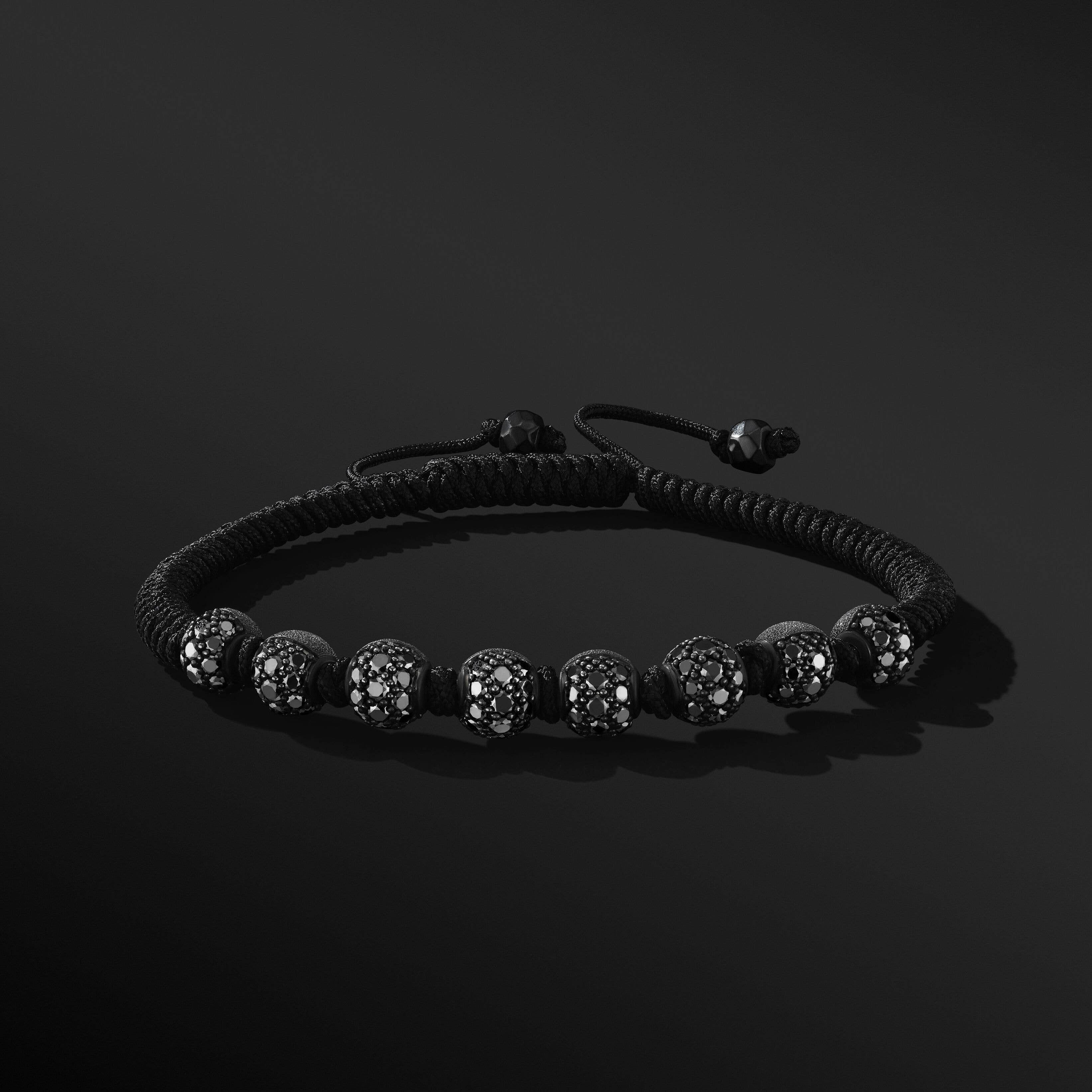 Fortune Woven Bracelet with Black Nylon and Pavé Black Diamonds