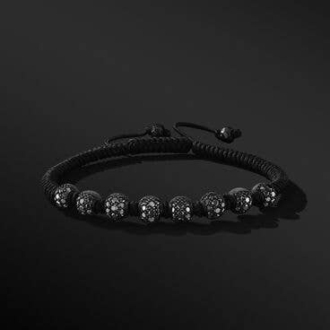 Fortune Woven Bracelet with Black Nylon and Pavé Black Diamonds