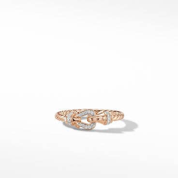 Petite Buckle Ring in 18K Rose Gold with Pavé Diamonds