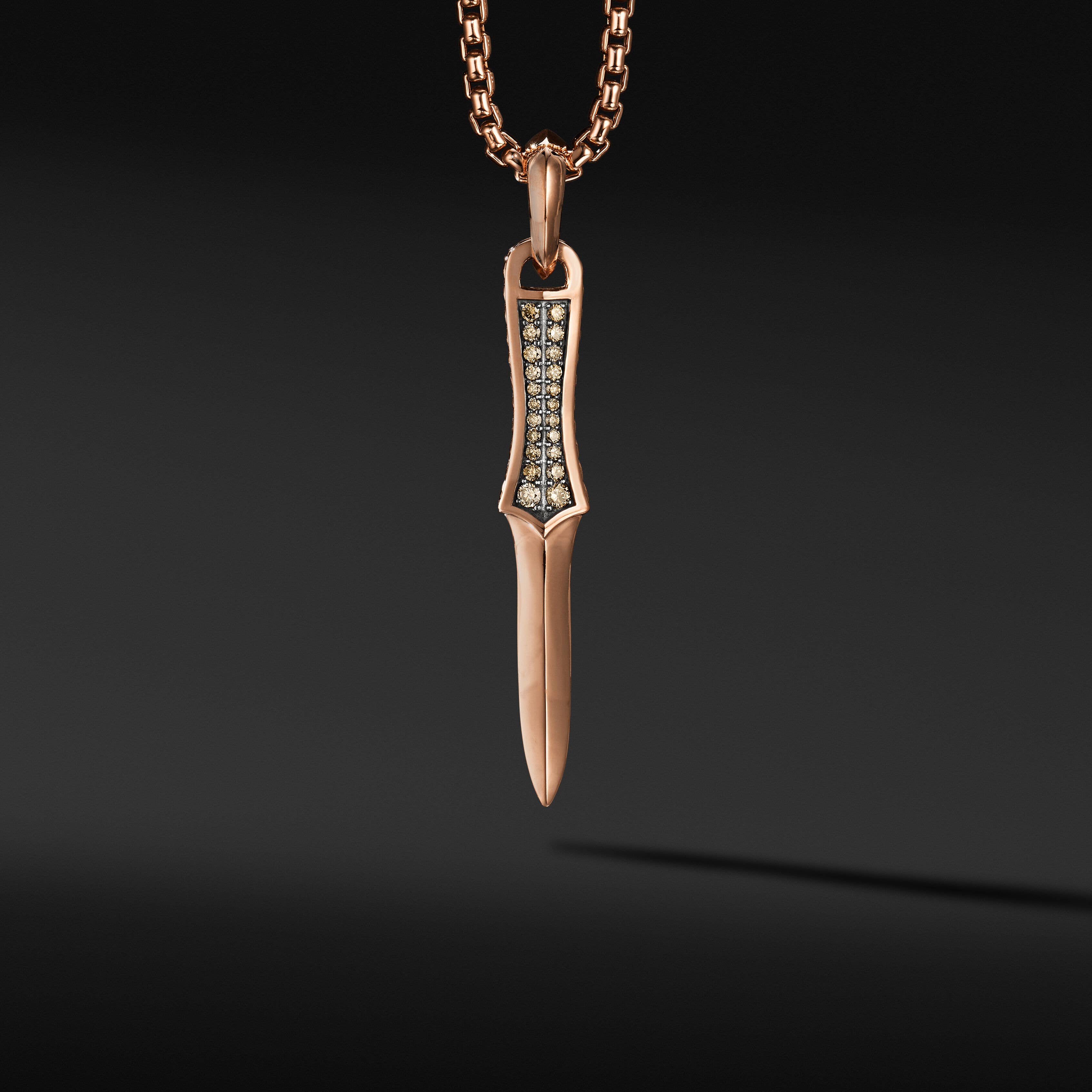 Dagger Amulet in 18K Rose Gold with Pavé Cognac Diamonds