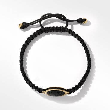 Cairo Scarab Black Nylon Woven Bracelet with Black Onyx and 18K Yellow Gold
