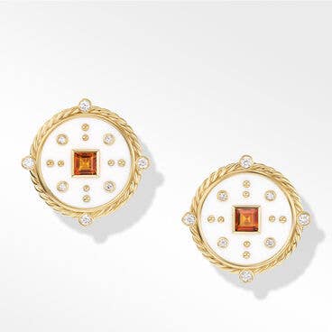 DY Elements® Playful Rim Stud Earrings in 18K Yellow Gold with Cacholong, Madeira Citrine and Diamonds
