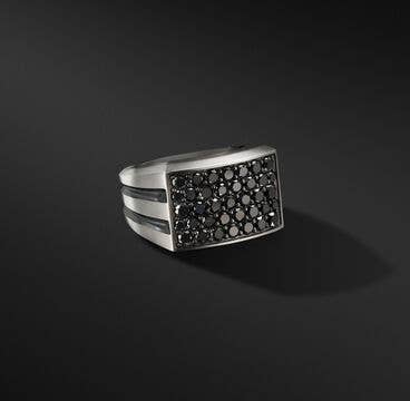 Beveled Signet Ring with Pavé Black Diamonds