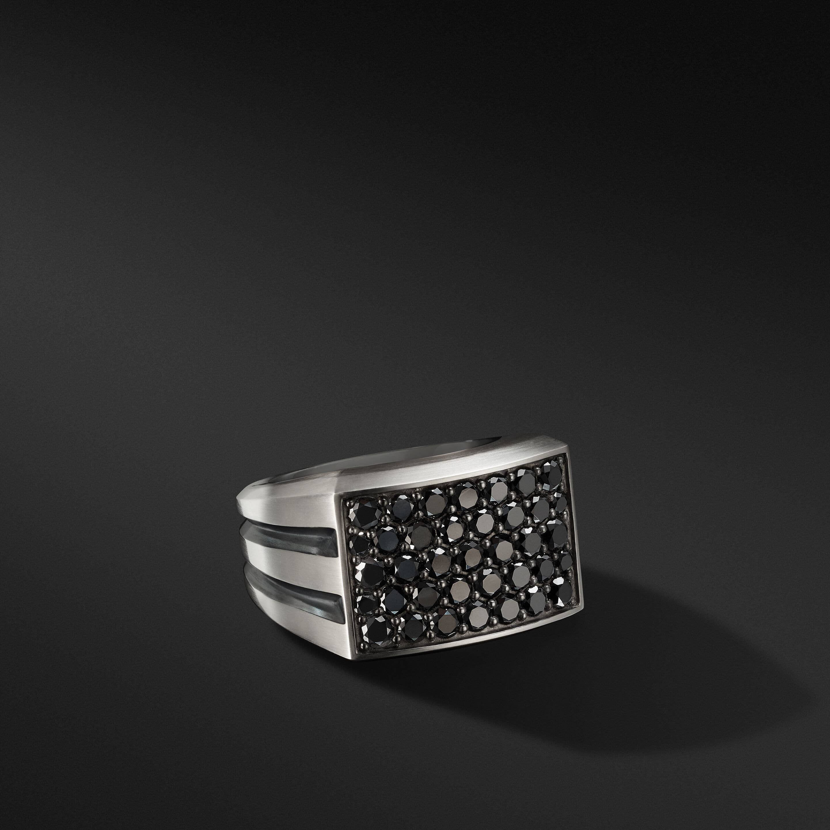 Beveled Signet Ring with Pavé Black Diamonds