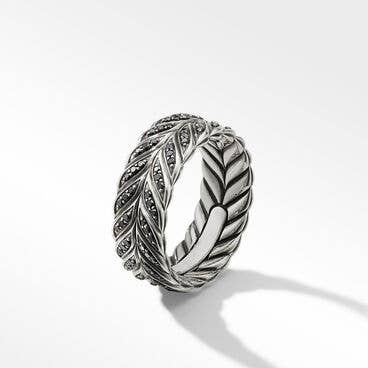 Chevron Band Ring in Sterling Silver with Pavé Black Diamonds