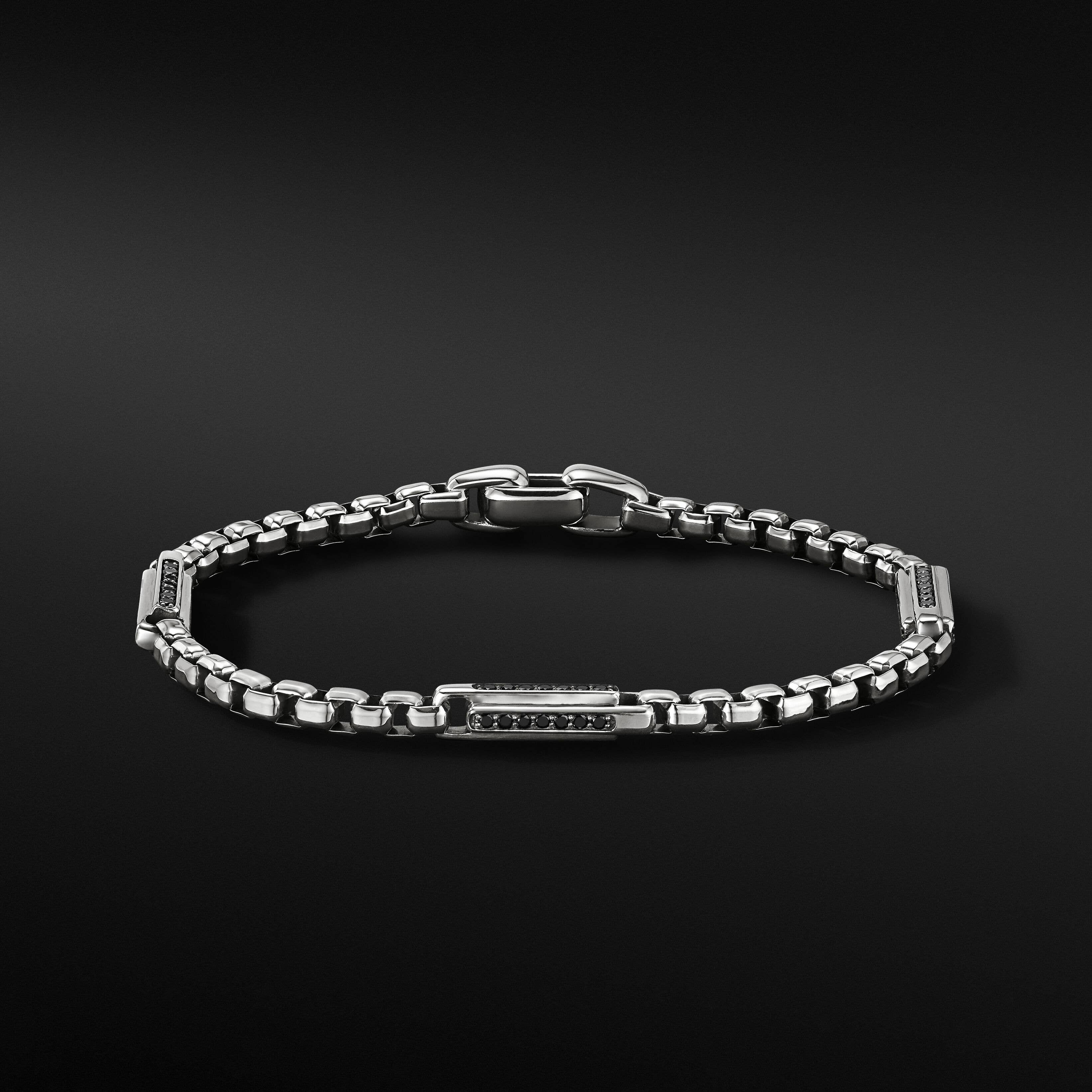 Streamline® Station Box Chain Bracelet in Sterling Silver with Pavé Black Diamonds