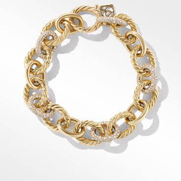 Oval Link Chain Bracelet in 18K Yellow Gold with Pavé Diamonds
