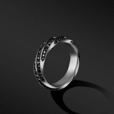 Cable Edge® Band Ring in Sterling Silver with Pavé Black Diamonds