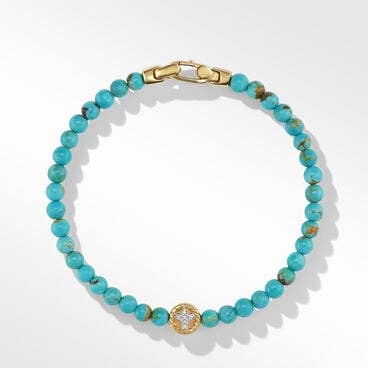 Bijoux Spiritual Beads Peace Sign Bracelet with Turquoise, 14K Yellow Gold and Pavé Diamonds
