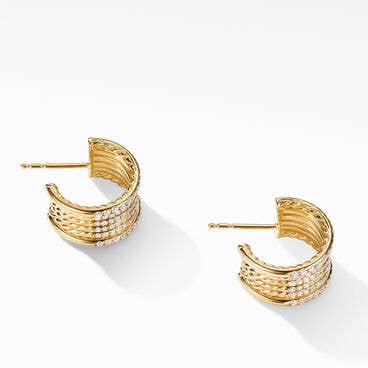 DY Origami Huggie Hoops in 18K Yellow Gold with Full Pavé Diamonds