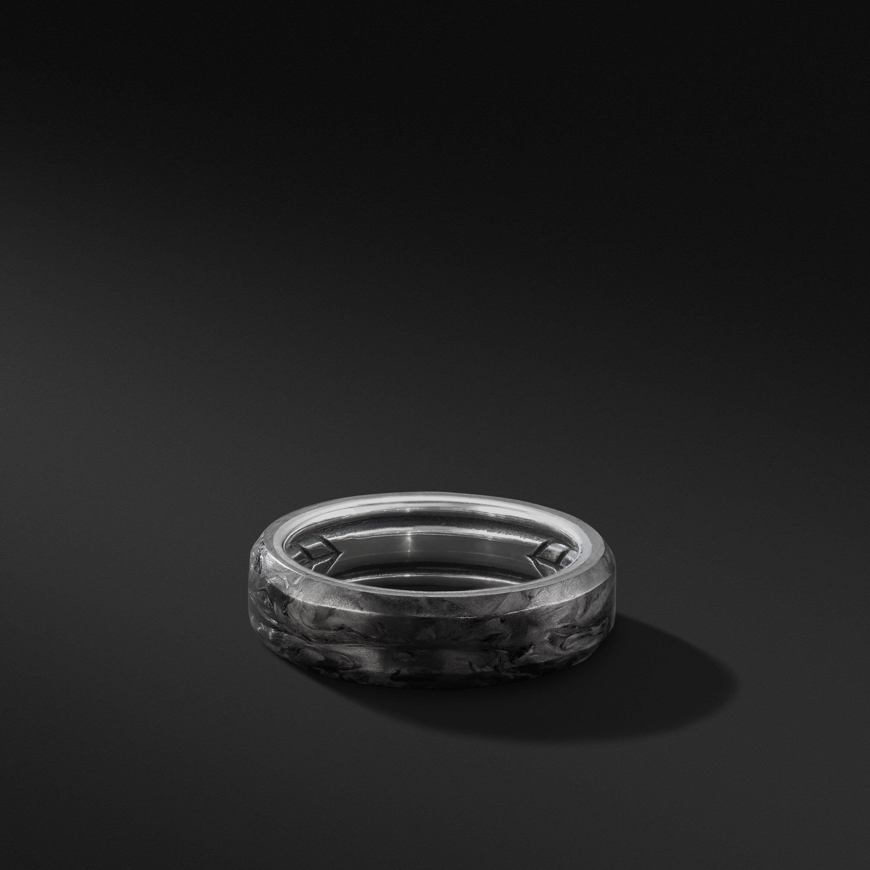 Beveled Band Ring in Sterling Silver with Forged Carbon