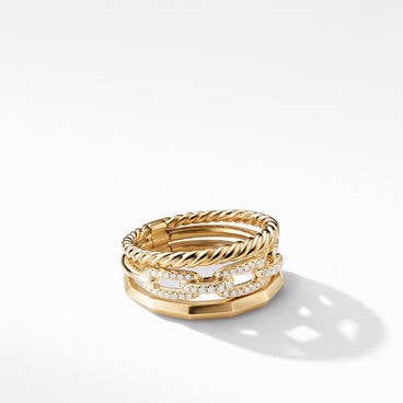 Stax Three Row Ring in 18K Yellow Gold with Diamonds, 9.5mm