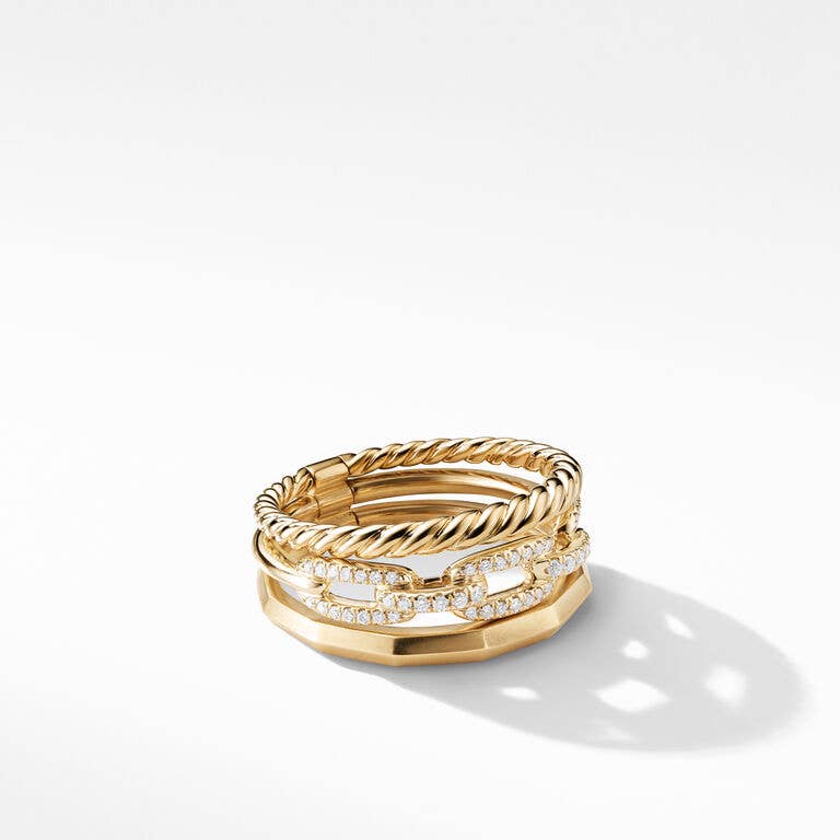 Stax Three Row Ring in 18K Yellow Gold with Pavé Diamonds
