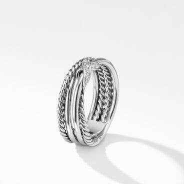 X Crossover Band Ring with Pavé Diamonds