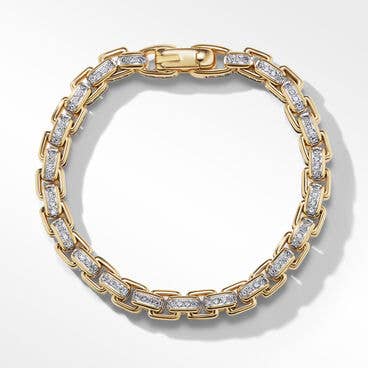 Box Chain Bracelet in 18K Yellow Gold with Pavé Diamonds