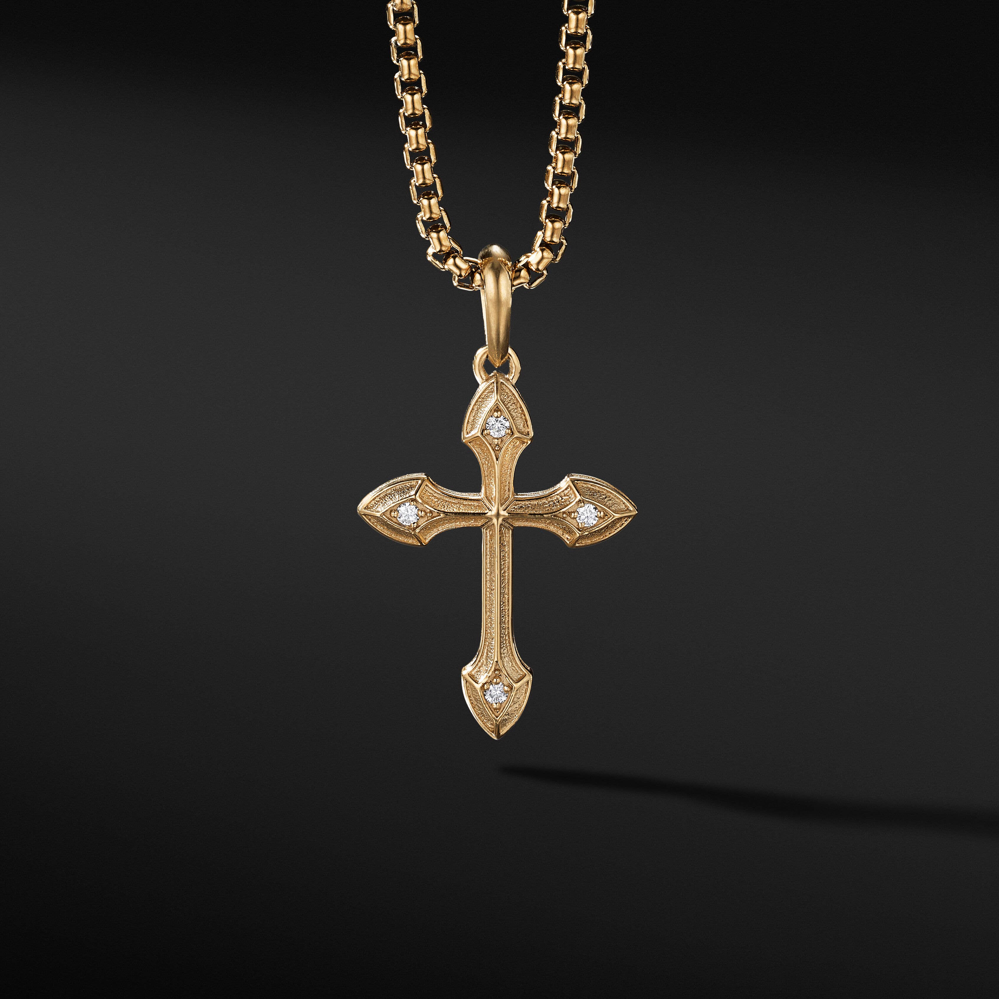 Gothic Cross Amulet in 18K Yellow Gold with Diamonds