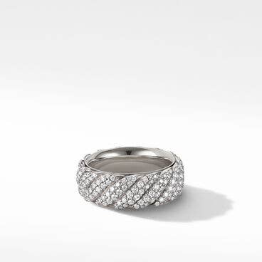 Cable Band Ring in 18K White Gold with Pavé Diamonds
