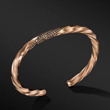 Cable Edge™ Cuff Bracelet in Recycled 18K Rose Gold with Pavé Cognac Diamonds