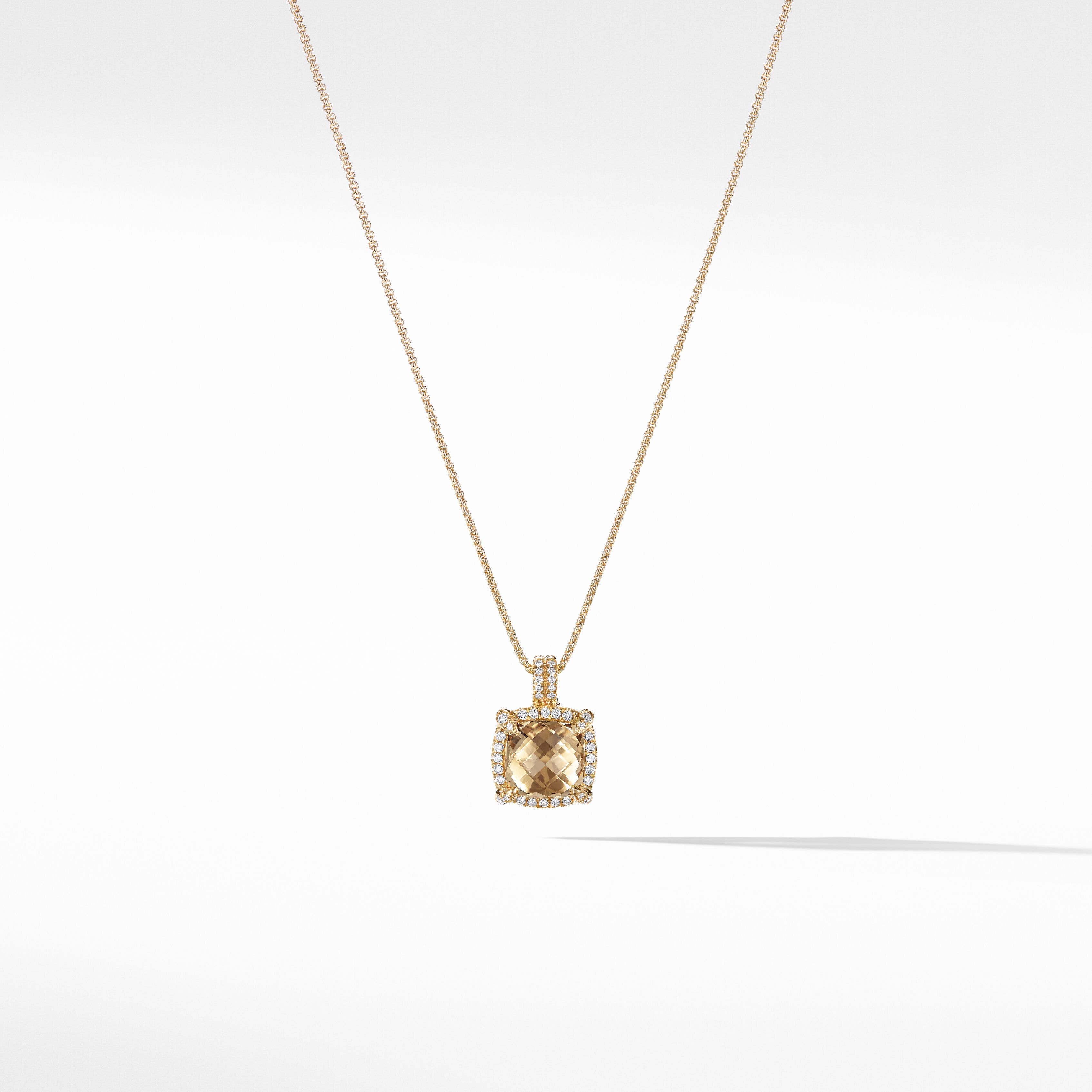 Chatelaine® Pavé Bezel Pendant Necklace in 18K Yellow Gold with Champagne Citrine and Diamonds
