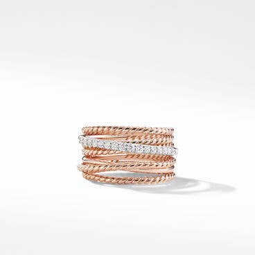 Crossover Ring in 18K Rose Gold with Pavé Diamonds