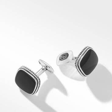 Exotic Stone Cufflinks in Sterling Silver with Black Onyx