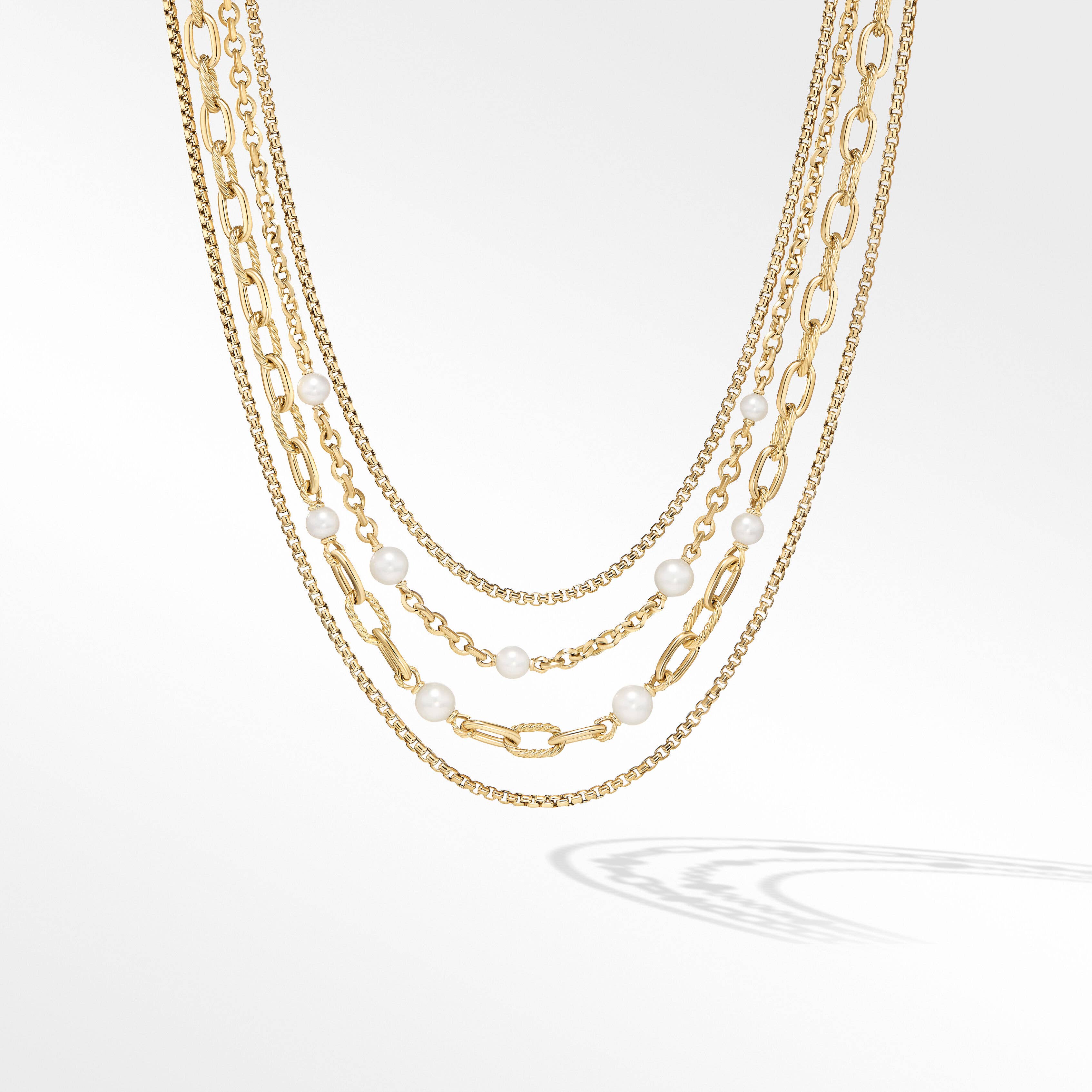 DY Madison Pearl Multi Row Chain Necklace in 18K Yellow Gold