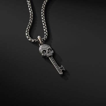 Memento Mori Skull Key Amulet in Sterling Silver with Pavé Black Diamonds