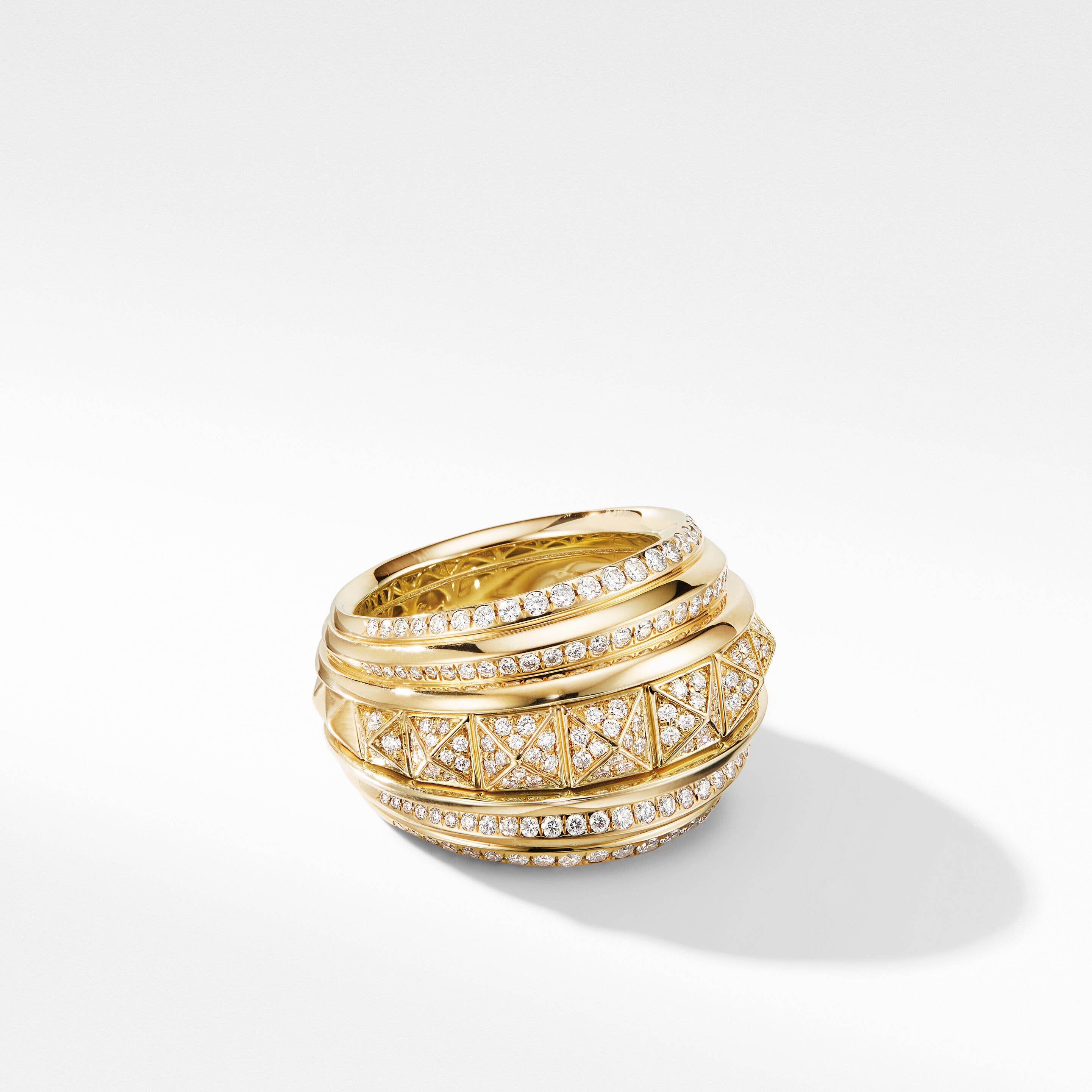 Modern Renaissance Pyramid Ring in 18K Yellow Gold with Full Pavé Diamonds