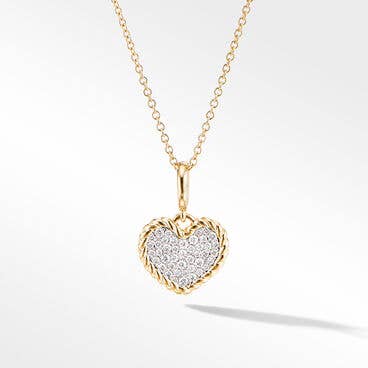 Cable Collectibles® Pavé Plate Heart Necklace in 18K Yellow Gold with Diamonds