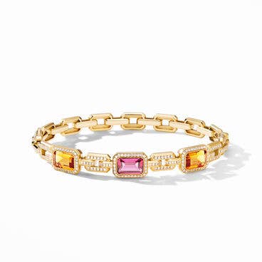 Novella Mosaic Bracelet in 18K Yellow Gold with Madeira Citrine, Rubellite and Pavé Diamonds
