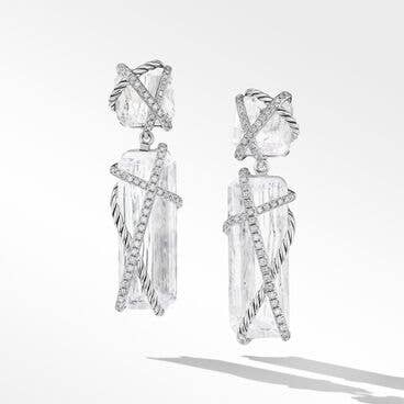 Crystal Cable Wrap Drop Earrings in Sterling Silver with Pavé Diamonds