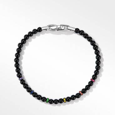 Bijoux Spiritual Beads Rainbow Bracelet in Sterling Silver with Black Onyx, Pavé Rubies and Sapphires