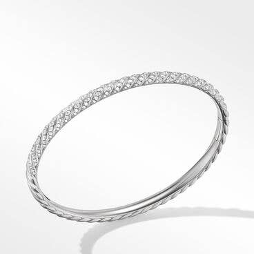 Sculpted Cable Pavé Bangle Bracelet in 18K White Gold with Diamonds
