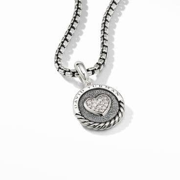 Heart Amulet in Sterling Silver with Pavé Diamonds