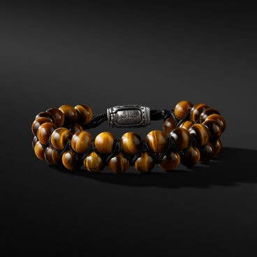 Spiritual Beads Two Row Woven Bracelet in Sterling Silver with Tiger's Eye