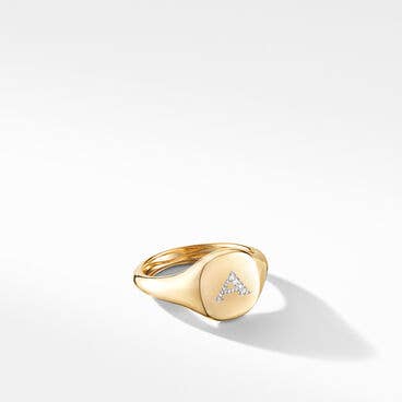 DY A Initial Pinky Ring in 18K Yellow Gold with Pavé Diamonds