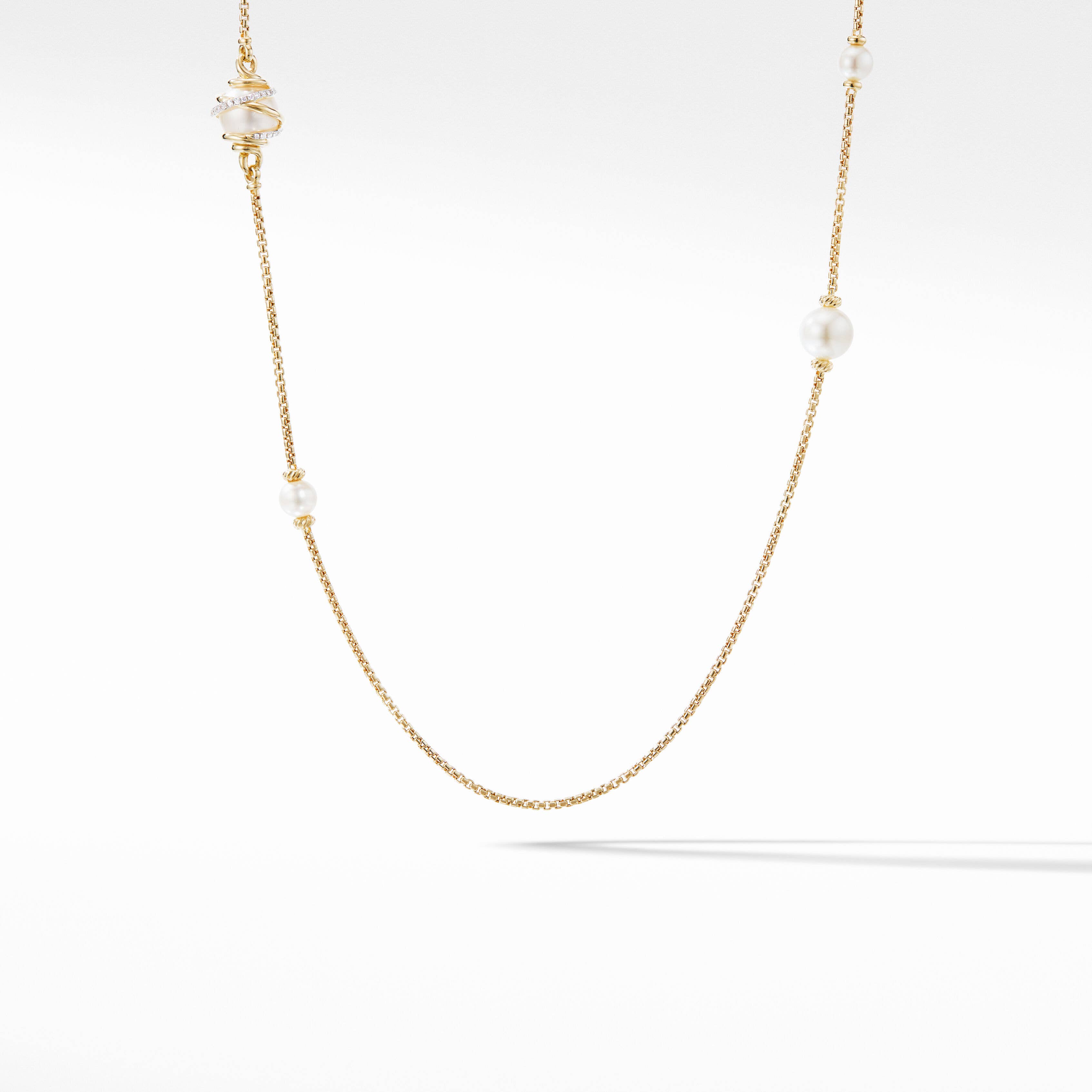 Helena Pearl Station Necklace in 18K Yellow Gold with Pavé Diamonds
