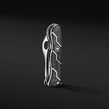 Forged Carbon Swiss Army® Pocket Knife in Sterling Silver