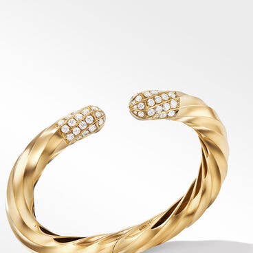 Cable Edge Cuff Bracelet in Recycled 18K Yellow Gold with Diamonds, 9mm