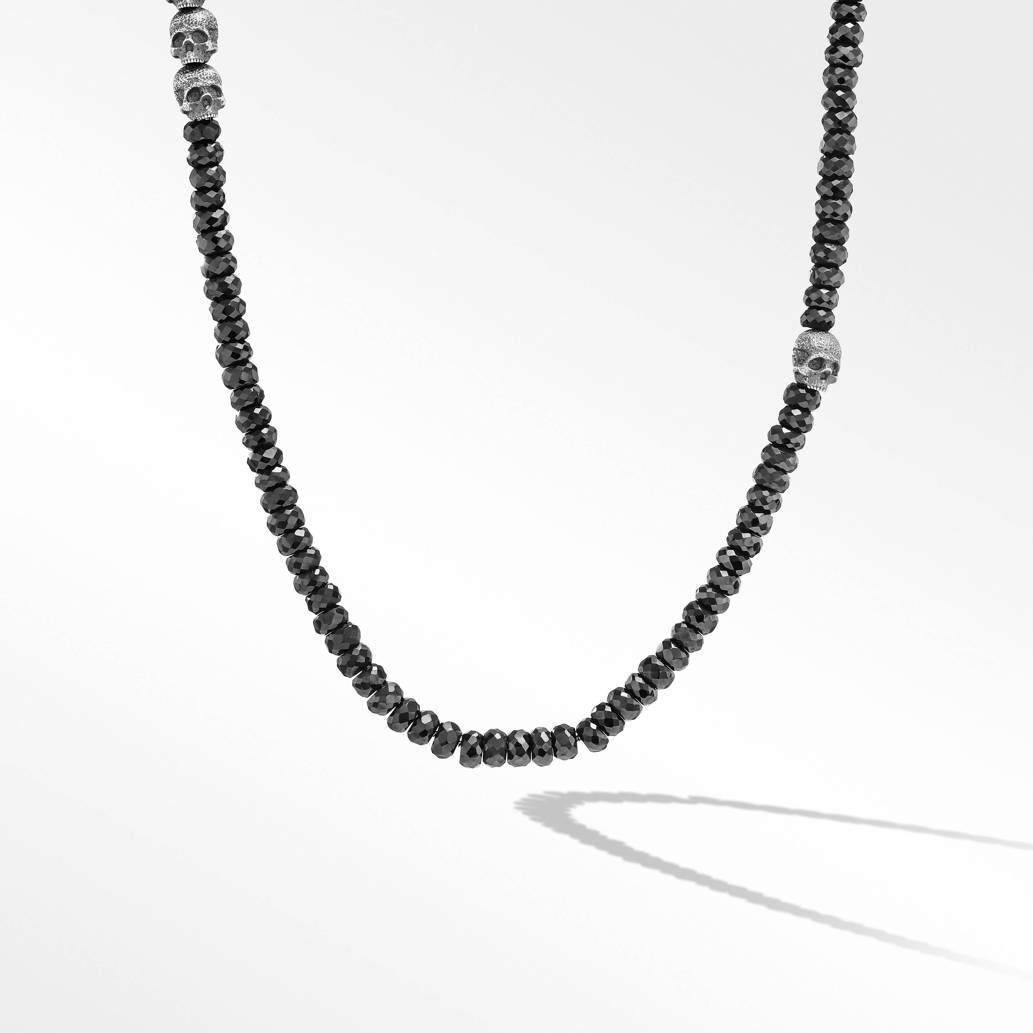 Memento Mori Skull Station Necklace in Sterling Silver with Black Spinel
