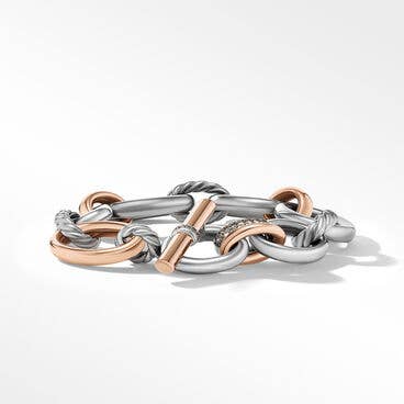 DY Mercer™ Melange Chain Bracelet in Sterling Silver with 18K Rose Gold and Pavé Cognac Diamonds