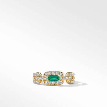 Stax Chain Link Stone Ring in 18K Yellow Gold with Pavé Diamonds and Emerald