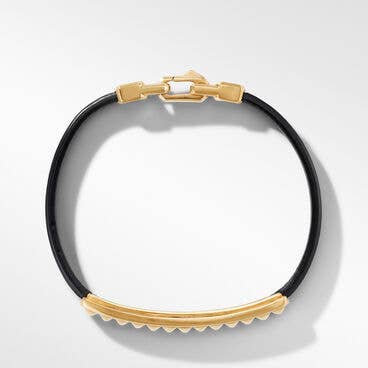 Pyramid ID Black Leather Bracelet with 18K Yellow Gold