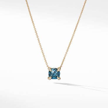 Petite Chatelaine® Pendant Necklace in 18K Yellow Gold with Hampton Blue Topaz and Pavé Diamonds