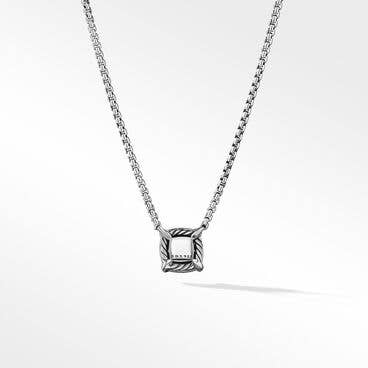 Petite Chatelaine® Pavé Bezel Pendant Necklace in Sterling Silver with Blue Topaz and Diamonds