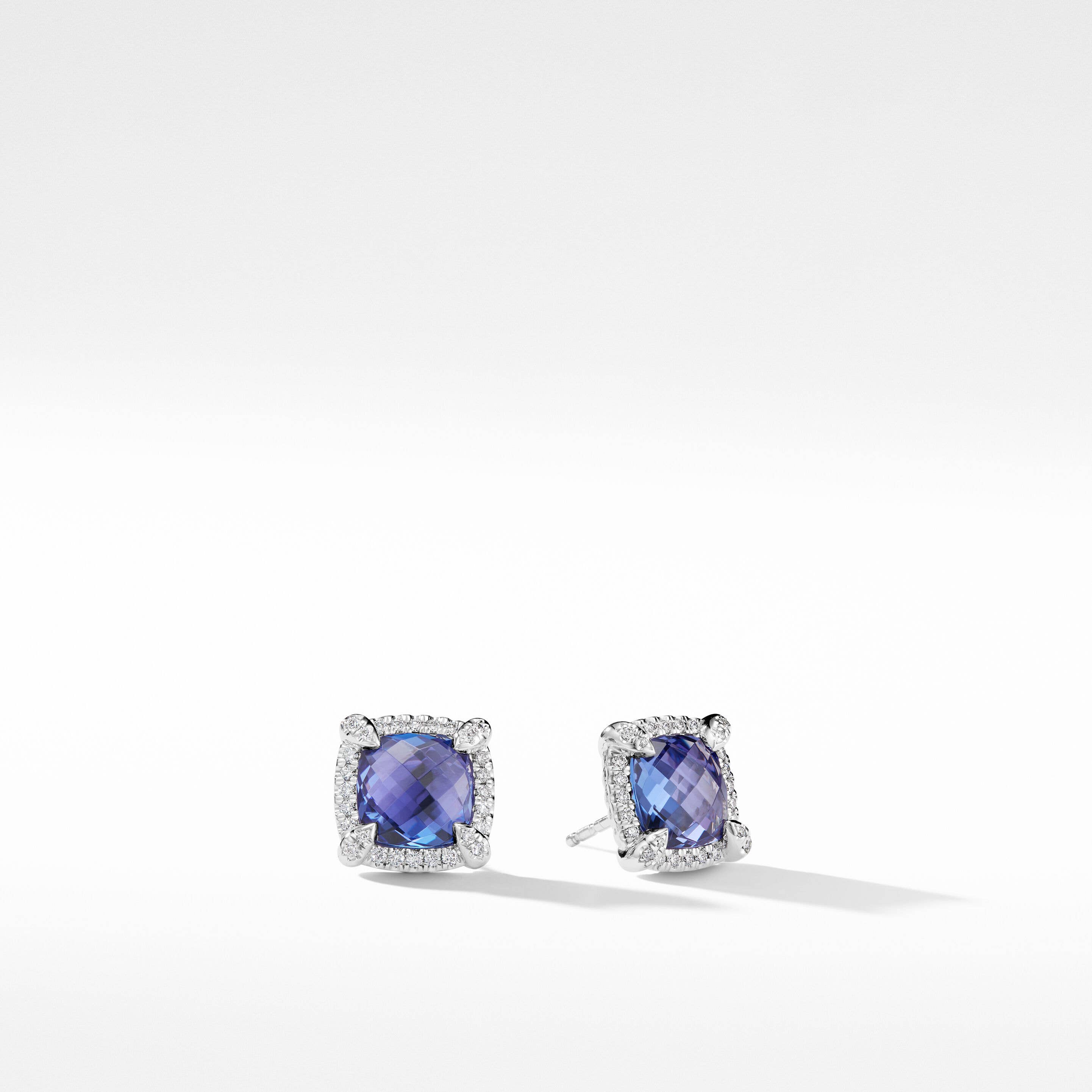 Chatelaine® Pavé Bezel Stud Earrings in 18K White Gold with Tanzanite and Diamonds