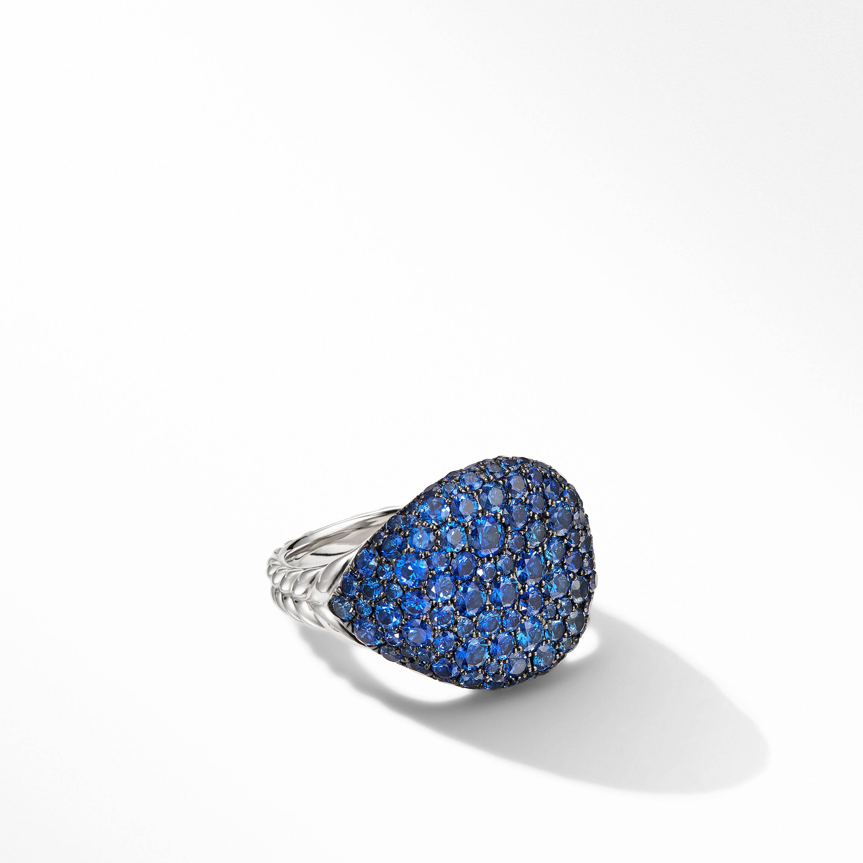 Chevron Pinky Ring in 18K White Gold with Pavé Sapphires