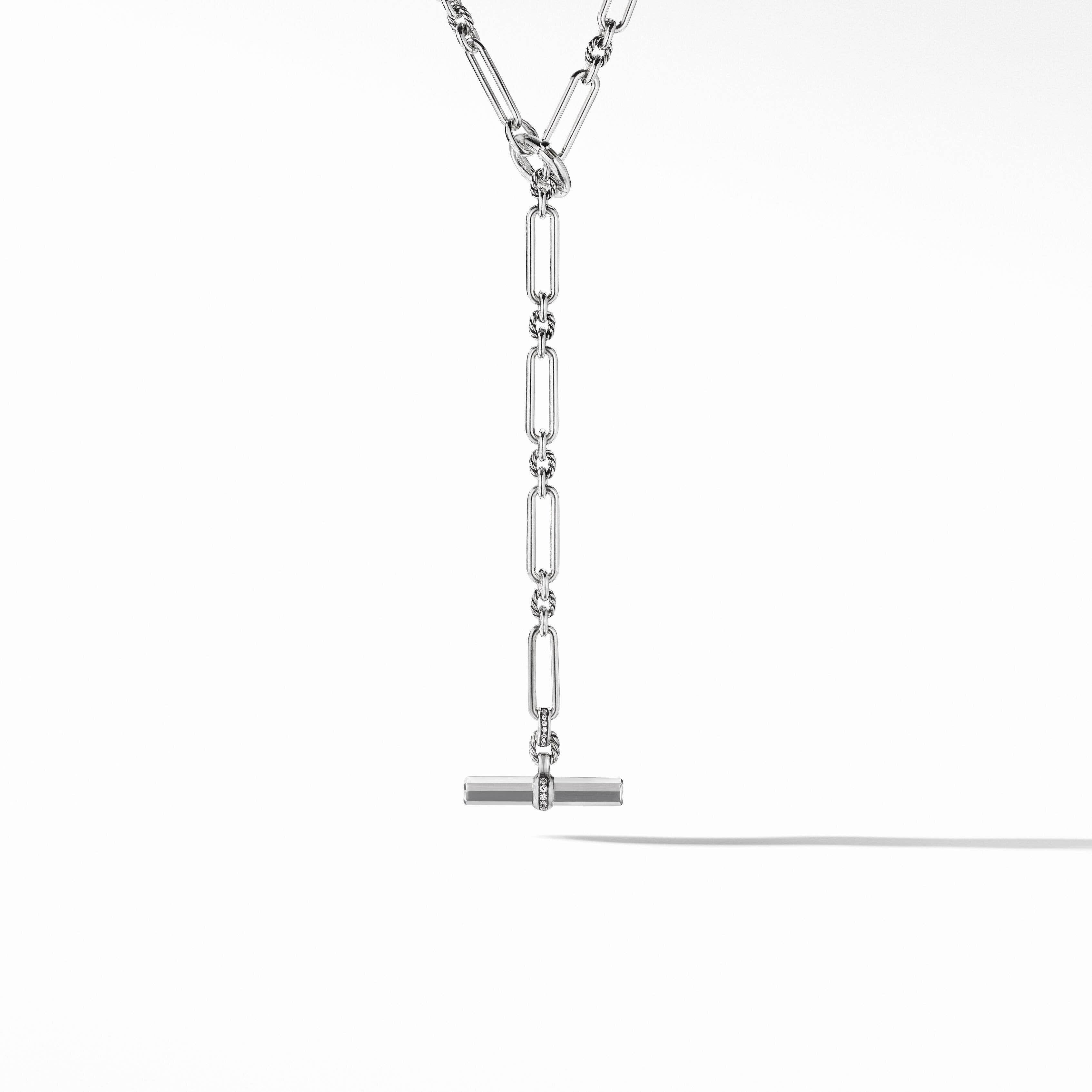 Lexington Y Chain Necklace in Sterling Silver with Pavé Diamonds