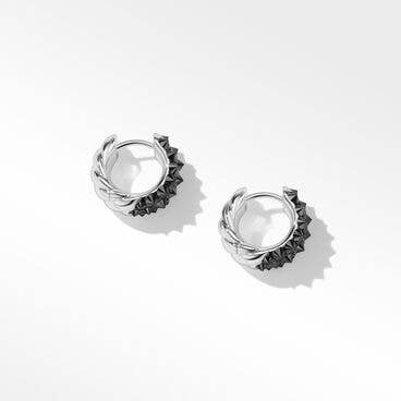 Reverse Set Huggie Hoop Earrings in 18K White Gold with Pavé Black Diamonds